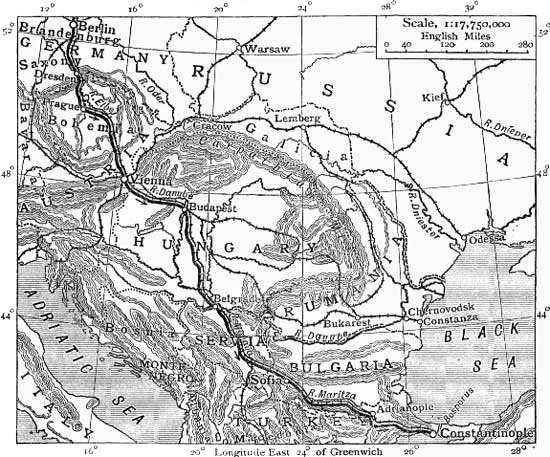 MAP SHOWING JOURNEY FROM BERLIN TO CONSTANTINOPLE.
