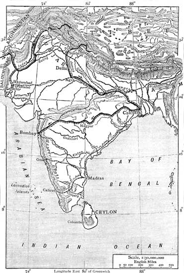 MAP OF INDIA, SHOWING JOURNEY FROM NUSHKI TO LEH